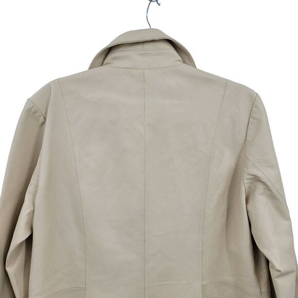 Vintage Cadwick's Leather Coat Longline Single Breasted Button Buttercream XL - Picture 10 of 11